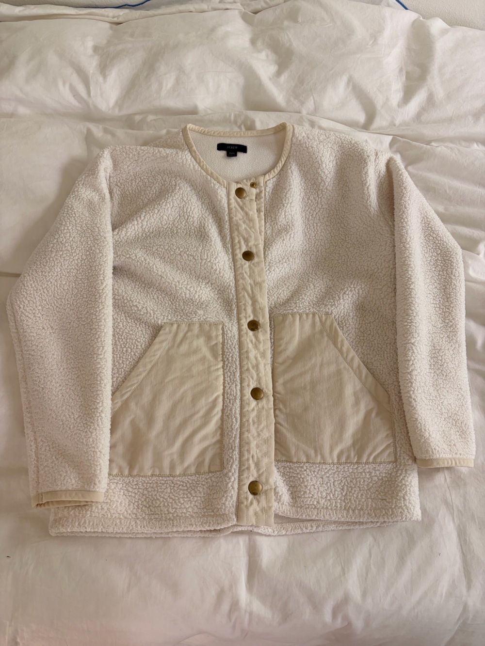J. Crew Cream Sherpa Jacket with Gold Hardware